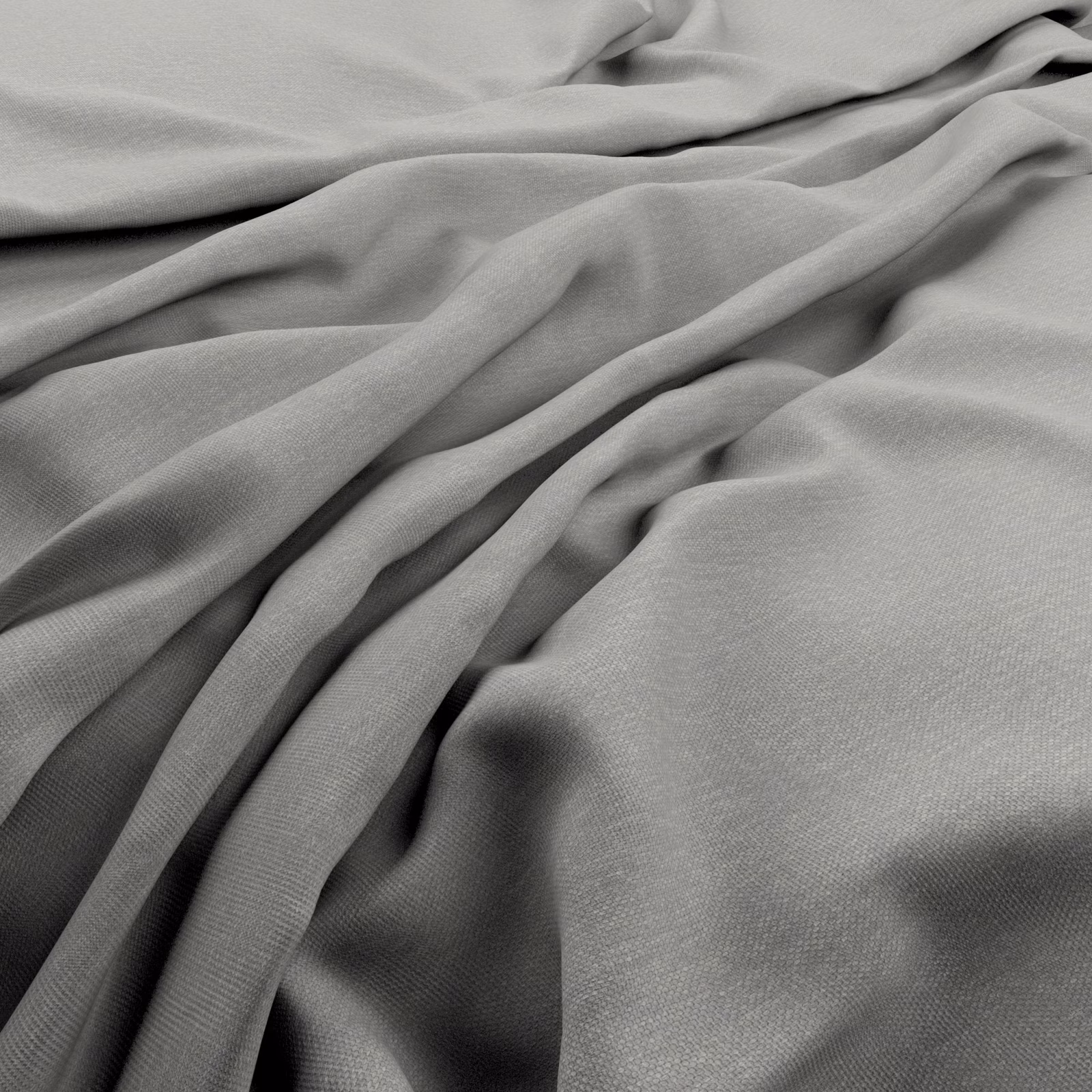 Cool zinc-grey fine weave fabric arranged in softly rippled folds
