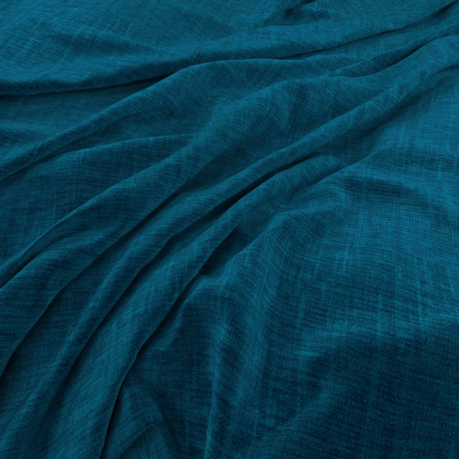 Deep teal Azure fabric with fine crosshatched texture across softly folded cloth