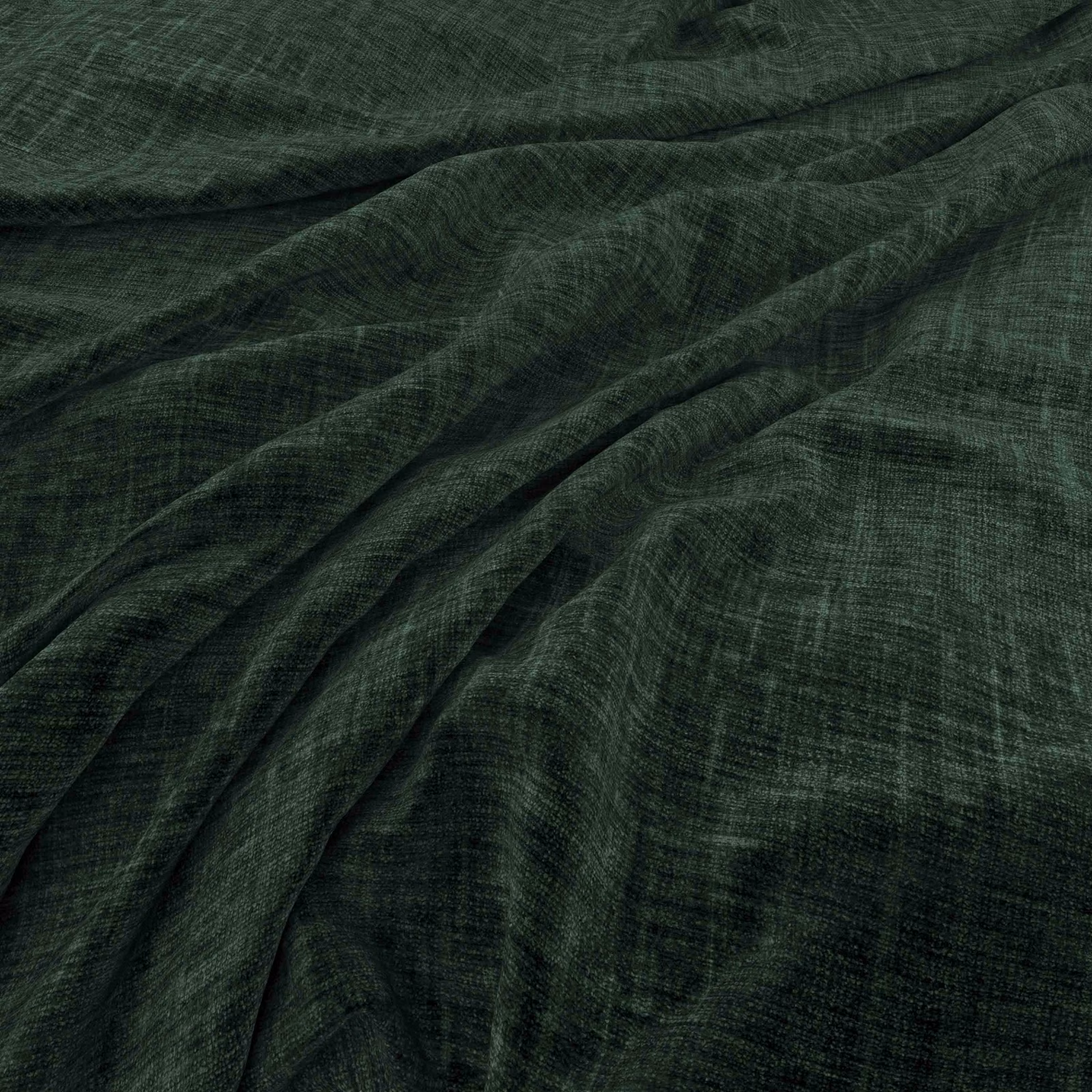 Deep bottle-green woven fabric showing fine crosshatch texture in soft draped folds
