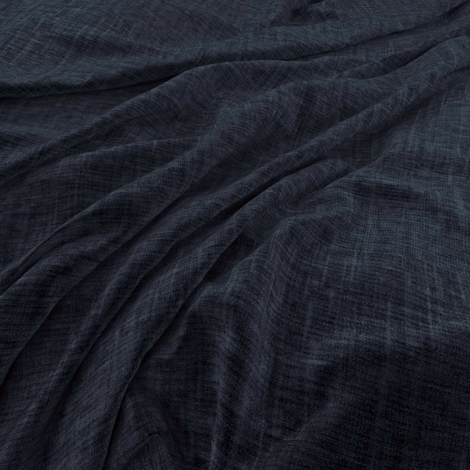 Deep blue-charcoal woven cloth with fine crosshatch texture gathered into soft folds