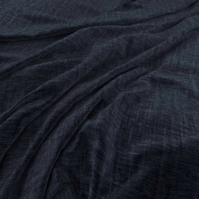 Deep blue-charcoal woven cloth with fine crosshatch texture gathered into soft folds