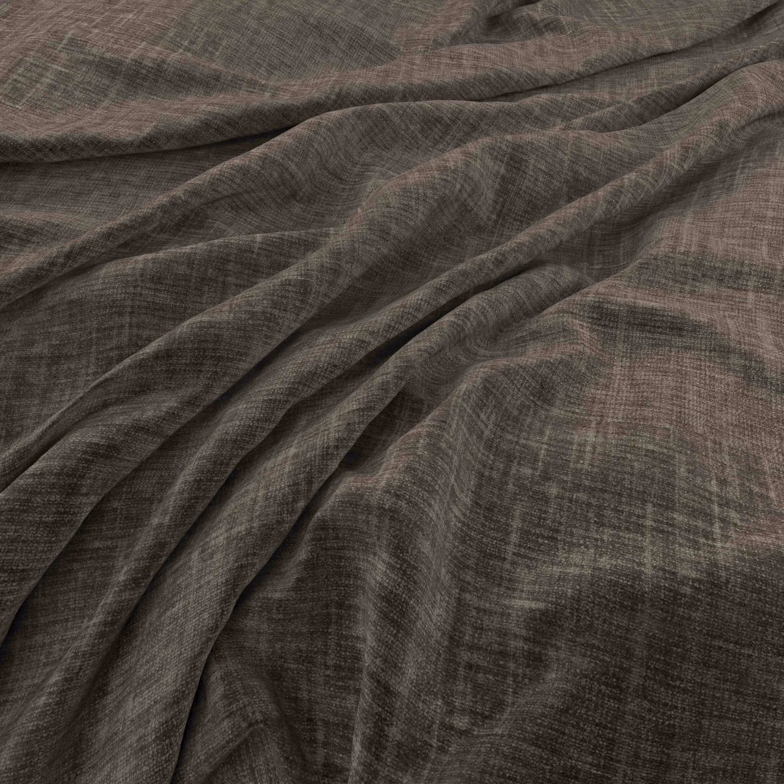 Dark taupe-grey fabric with fine crosshatch weave gathered into soft folds