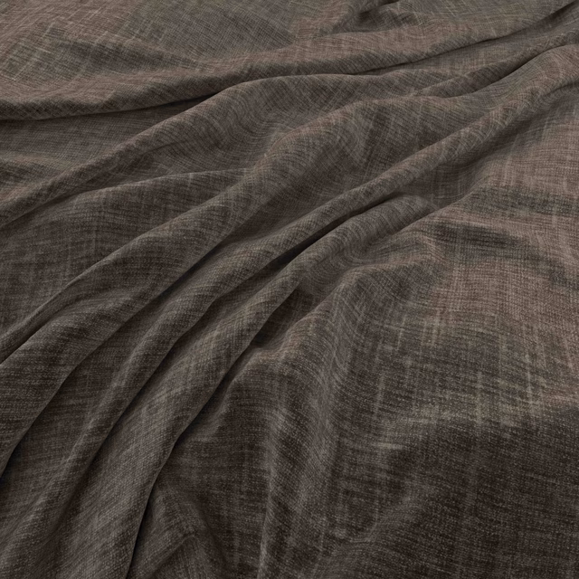 Dark taupe-grey fabric with fine crosshatch weave gathered into soft folds