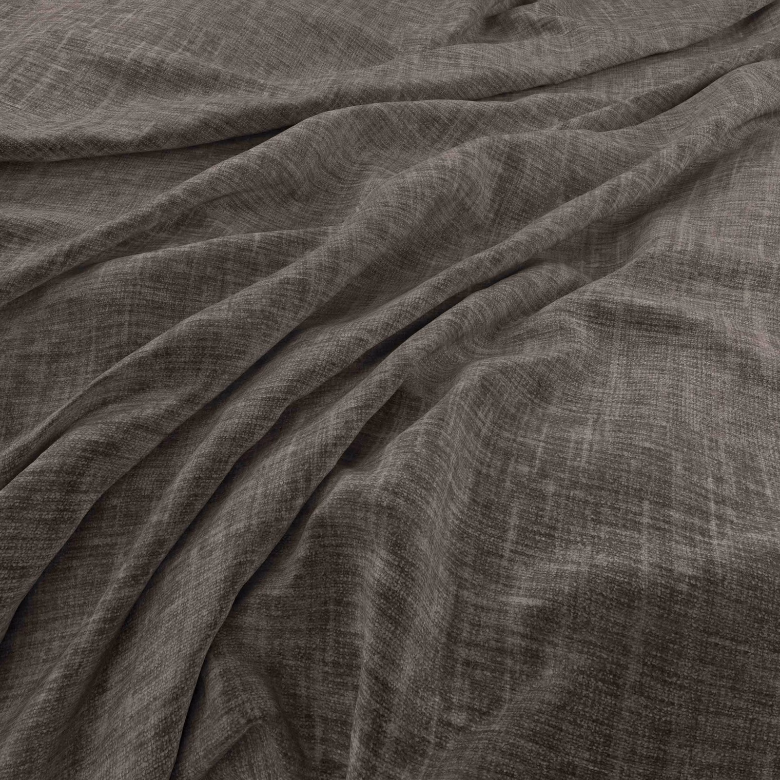 Draped Kobe Gruffalo fabric in deep taupe-grey with fine crosshatch texture