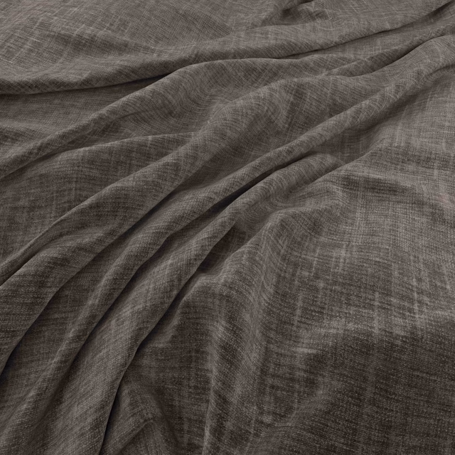 Draped Kobe Gruffalo fabric in deep taupe-grey with fine crosshatch texture