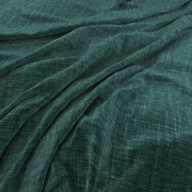 Deep kingfisher teal fabric with fine crosshatch weave falling in soft folds