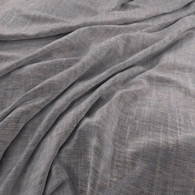 Cool lead-grey fabric with a fine crosshatched weave falling in soft folds