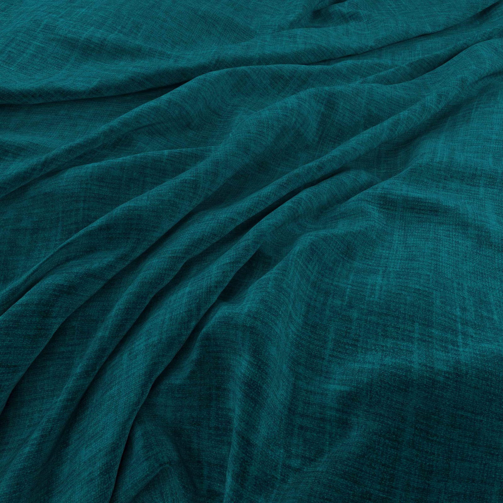 Deep malachite teal fabric with fine crosshatch weave in fluid gathered folds
