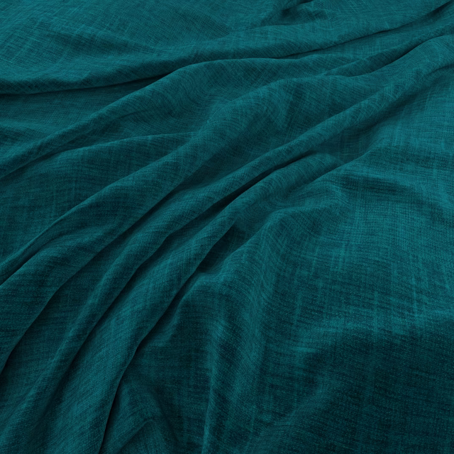 Deep malachite teal fabric with fine crosshatch weave in fluid gathered folds