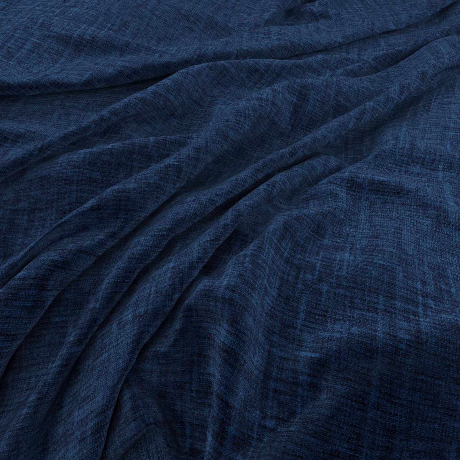 Deep royal-blue woven fabric with fine crosshatch texture gathered into soft folds