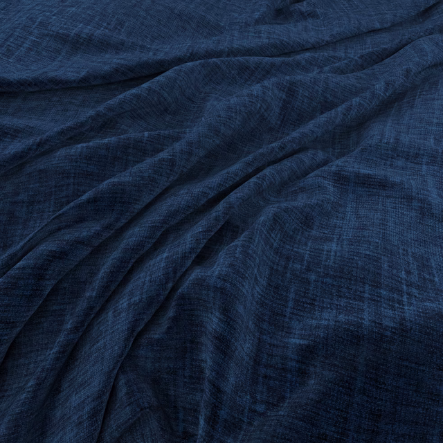 Deep royal-blue woven fabric with fine crosshatch texture gathered into soft folds