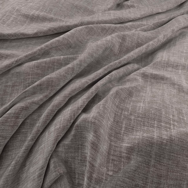 Grey-taupe Kobe fabric in fluid folds, showing a fine crosshatched weave