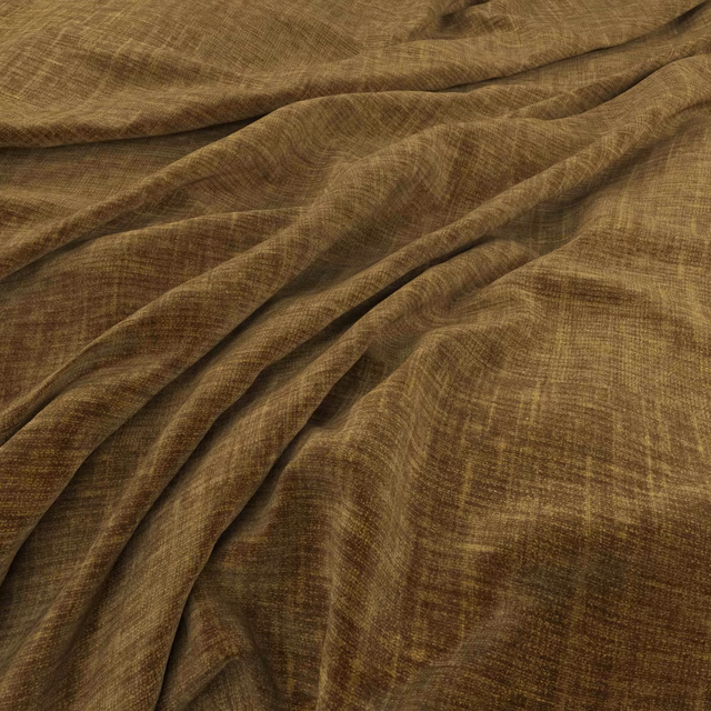 Warm tobacco-brown woven fabric with fine crosshatch texture gathered into soft folds