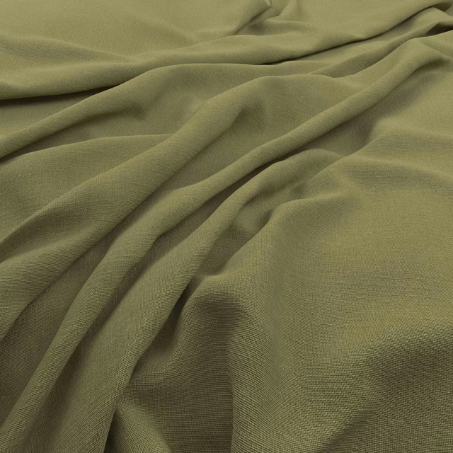 Muted apple-olive fabric with a fine plain weave falling in soft folds