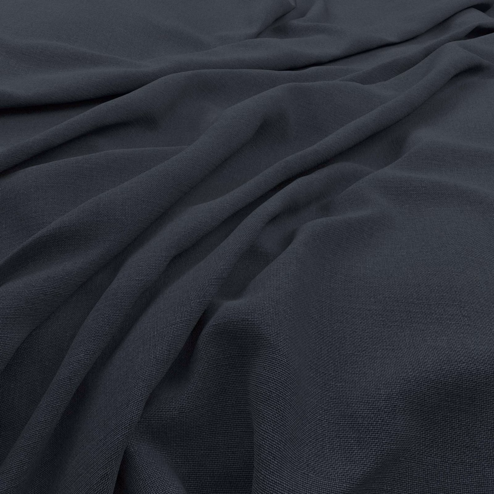 Deep blue-charcoal Koki fabric showing a fine plain weave in soft folds