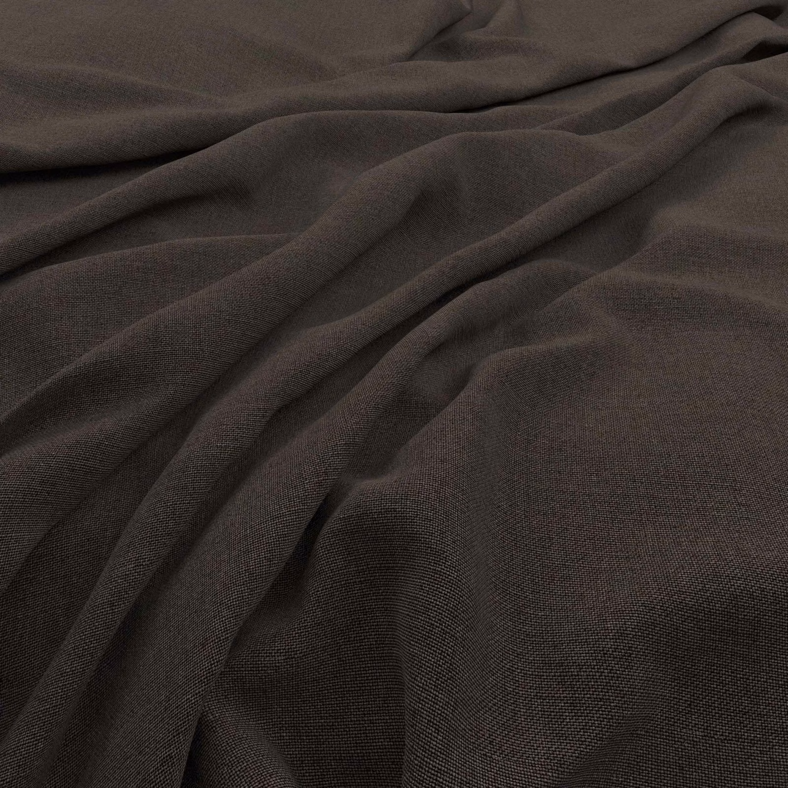 Deep coffee-brown fabric with fine woven texture falling into soft fluid folds