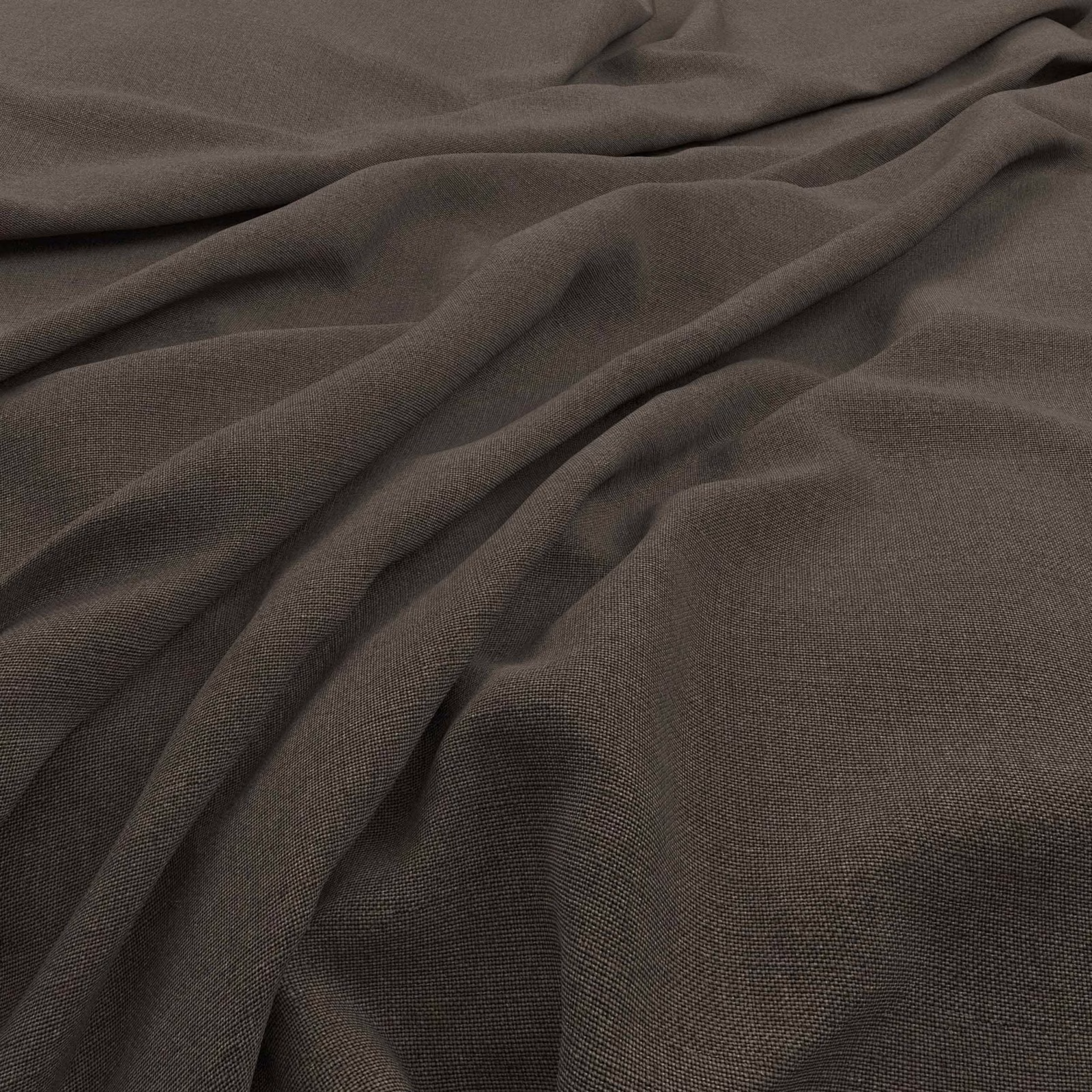 Dark taupe-grey plain weave gathered into soft, shadowed folds