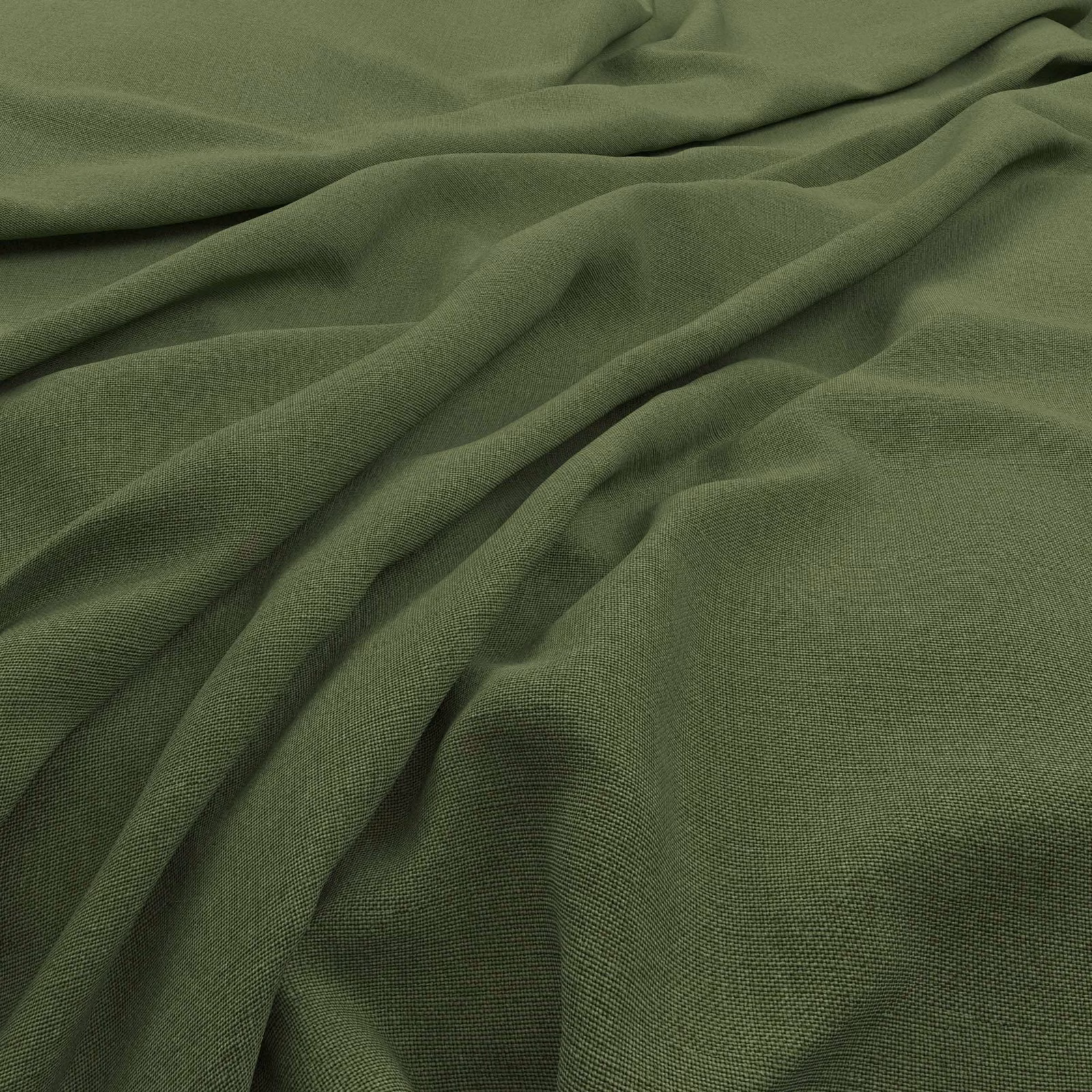 Close-up of muted kiwi olive fabric showing fine weave and fluid folds