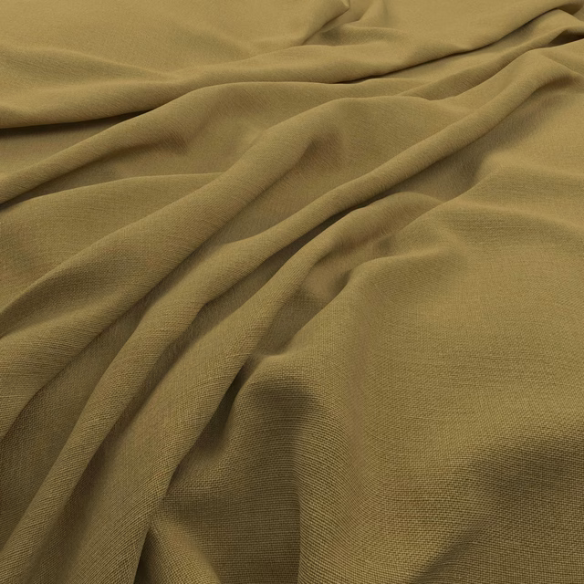 Muted olive-green woven fabric draped in soft folds with fine surface texture