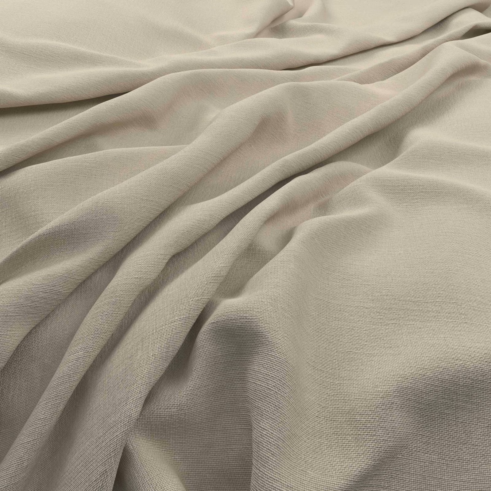 Pale papyrus-beige plain weave fabric gathered into softly shadowed flowing folds