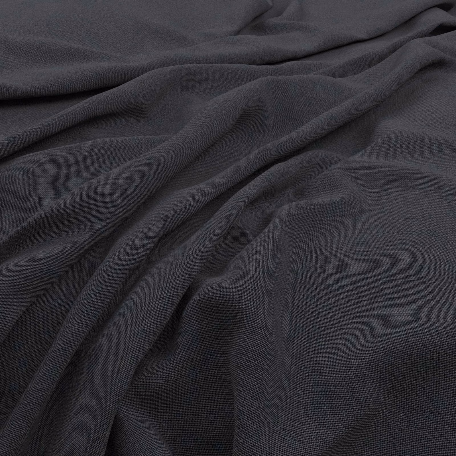 Dark pewter-grey fabric with a fine woven texture gathered into soft flowing folds.