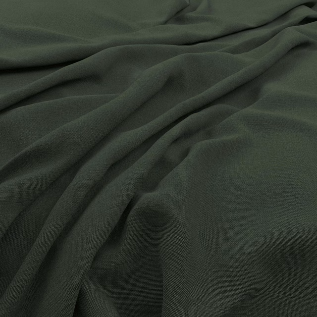 Deep olive-green woven fabric falling into soft, shadowed folds