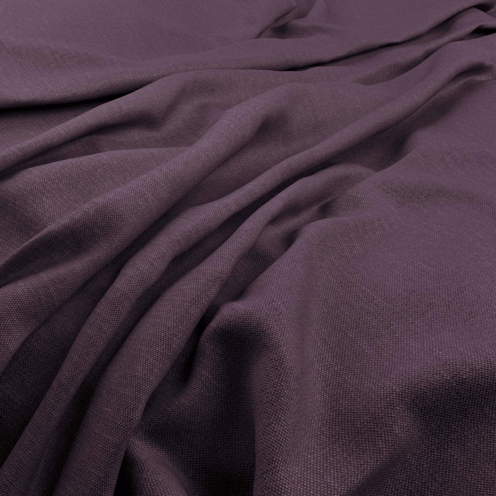 Deep amethyst woven fabric draped in folds, showing a fine matte texture