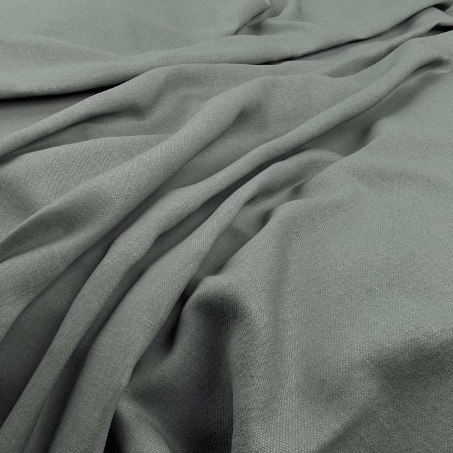 Muted aqua-grey plain weave fabric gathered into soft, flowing folds