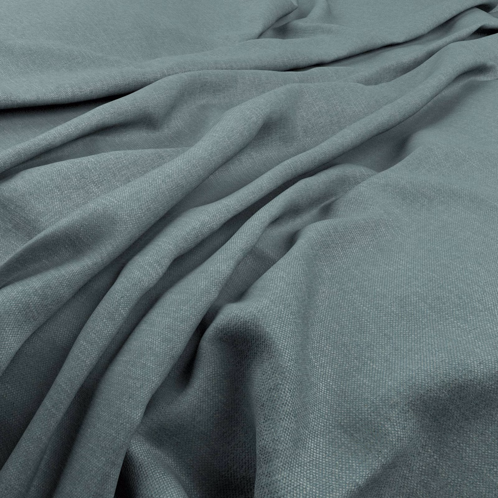 Muted azure blue-grey fabric with a fine woven texture arranged in soft flowing folds
