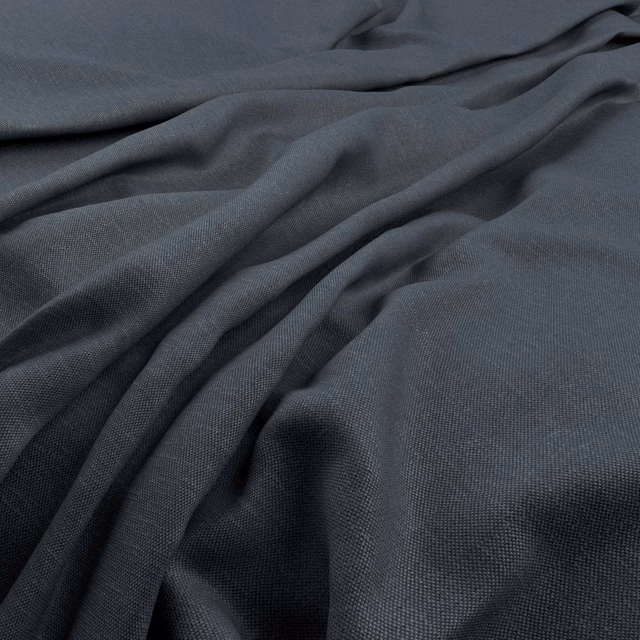 Deep Battleship blue-grey fabric showing a fine plain weave in fluid folds
