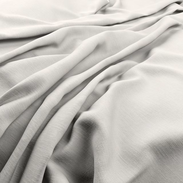 Warm bone fabric in soft folds, showing a fine, lightly textured weave