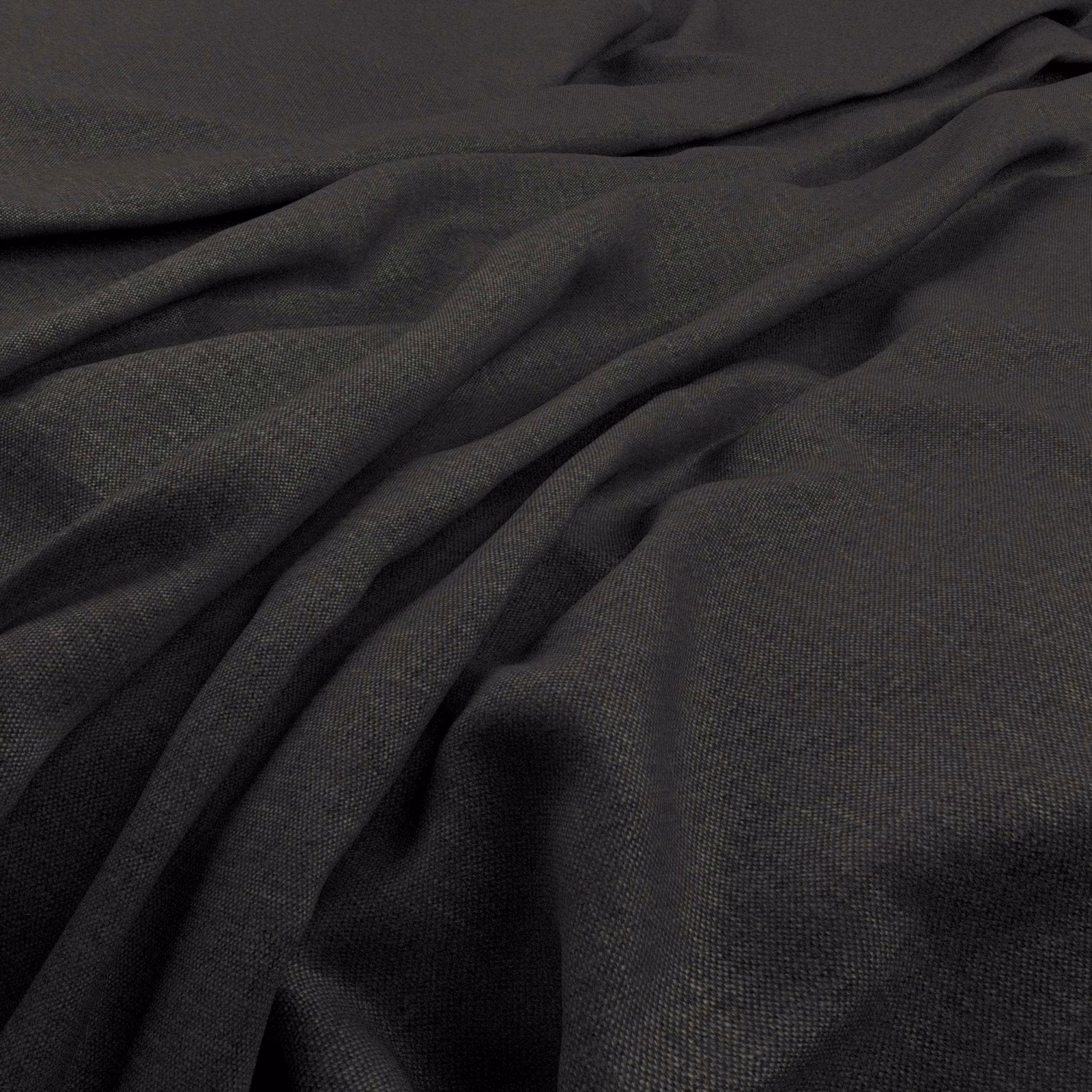 Deep charcoal-grey woven textile draped in soft folds with a subtle fine-grain surface