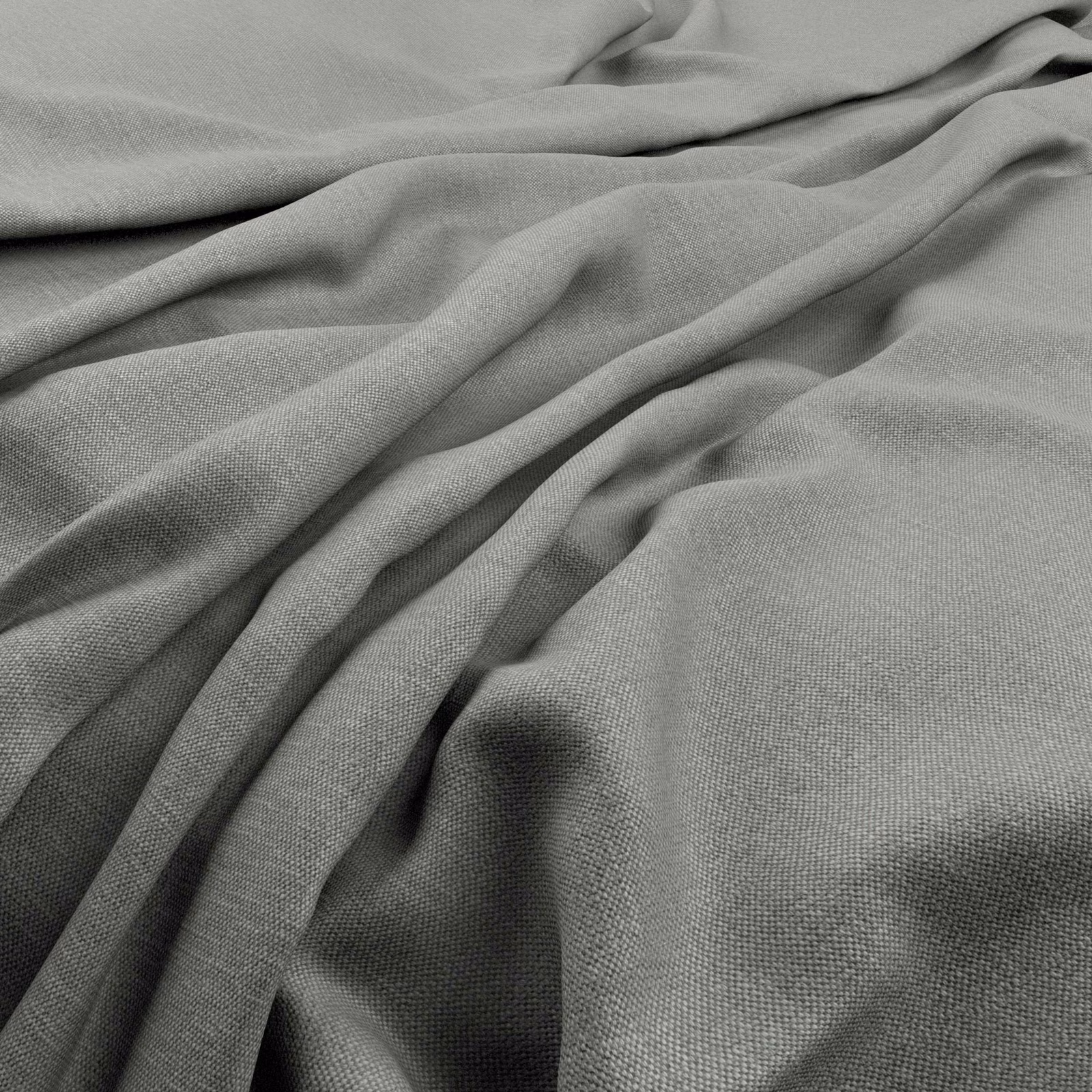 Soft cool-grey woven fabric gathered into fluid folds with a fine texture