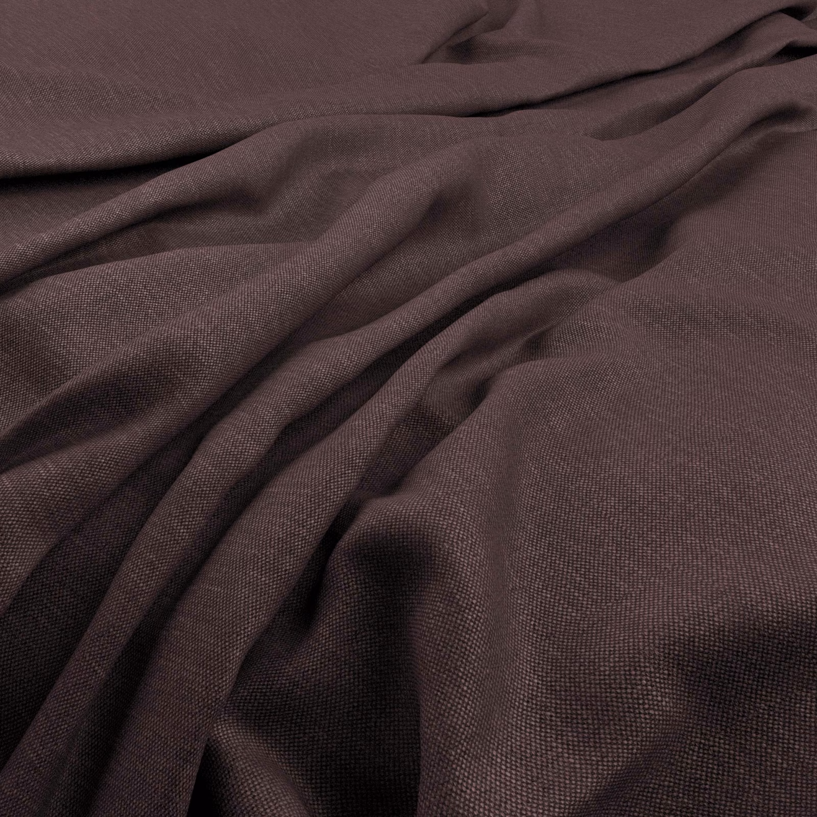Dark eggplant-purple fabric with a fine matte weave gathered into soft folds