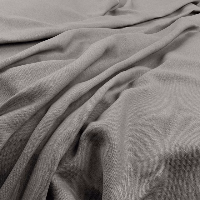 Muted heather grey plain-weave fabric draped in soft folds with charcoal shadows