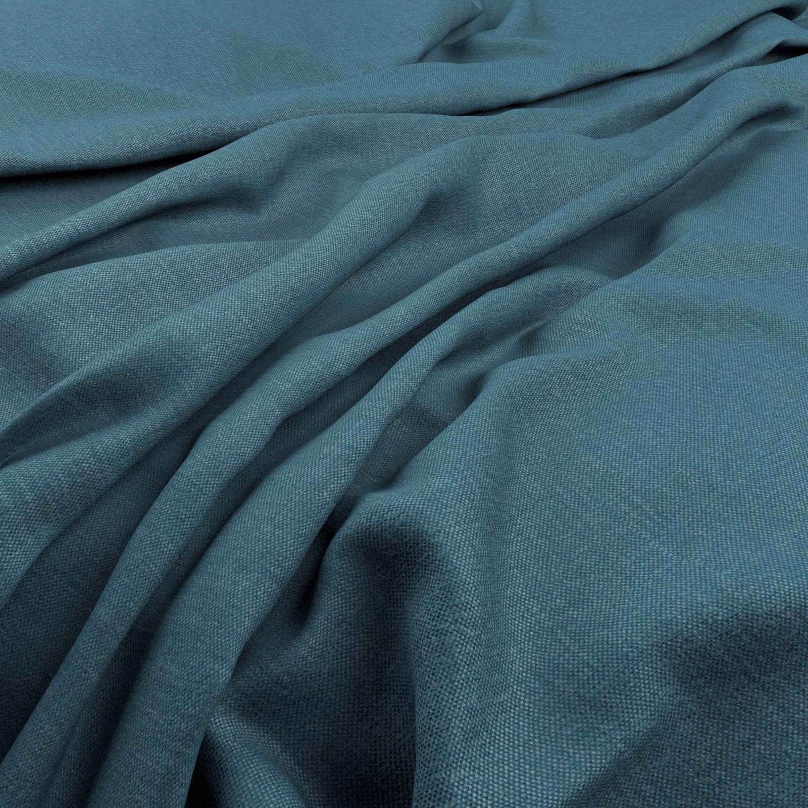 Deep kingfisher teal fabric with fine weave and softly gathered fluid folds