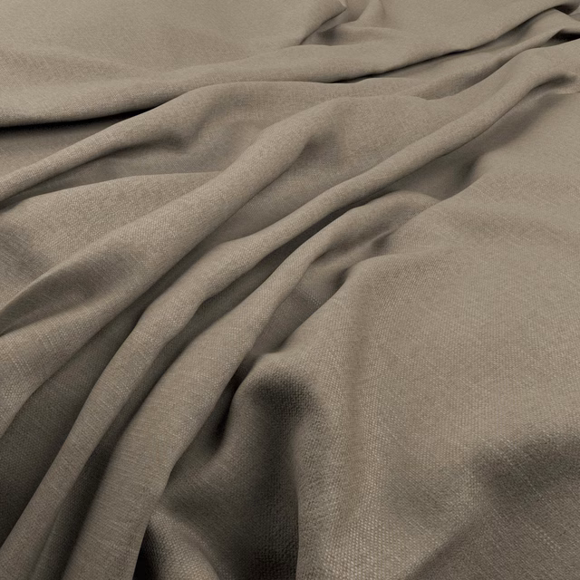 Warm mushroom-taupe fine weave shown gathered in soft, fluid folds