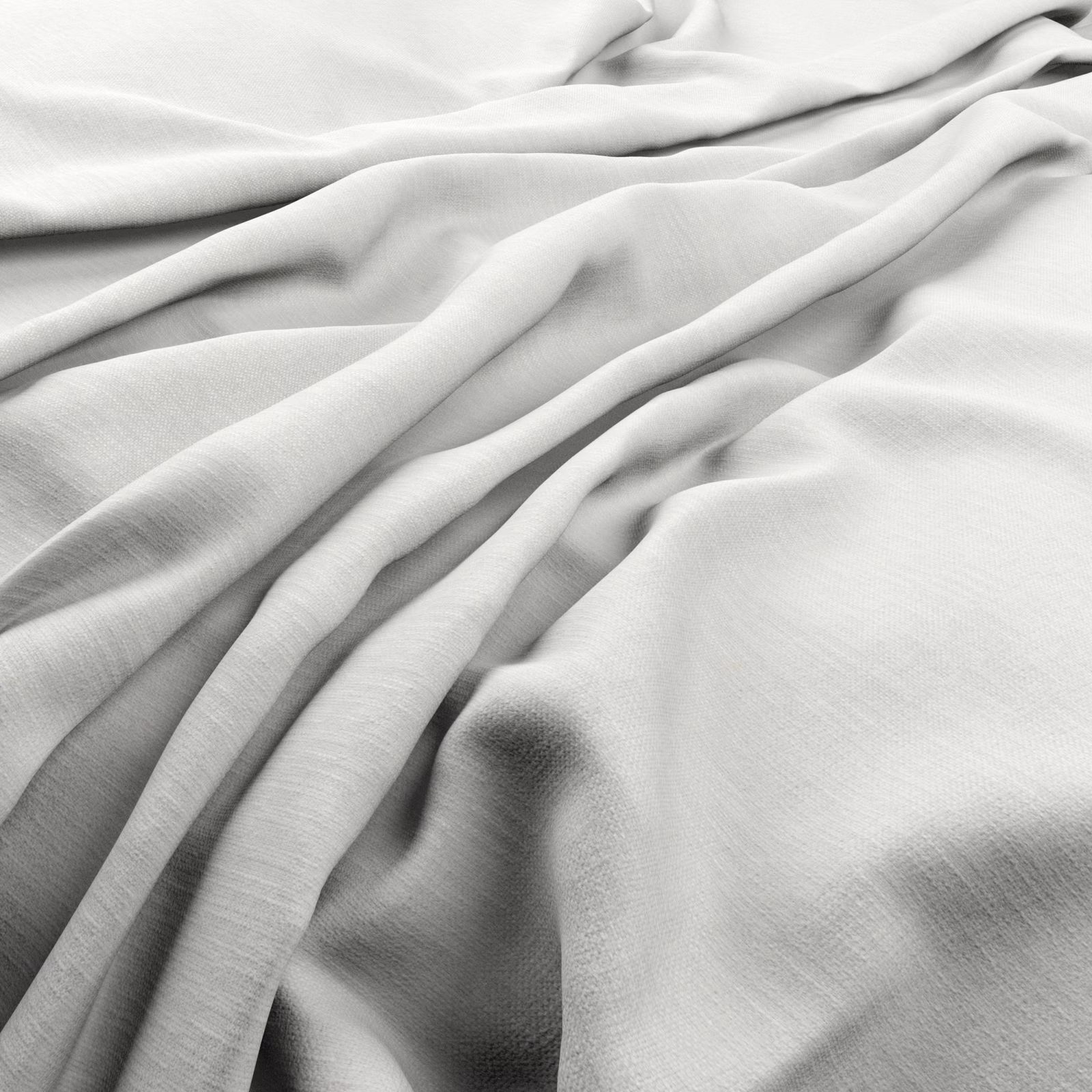 Optic-white Krayola fabric showing fine linear weave and fluid gathered folds