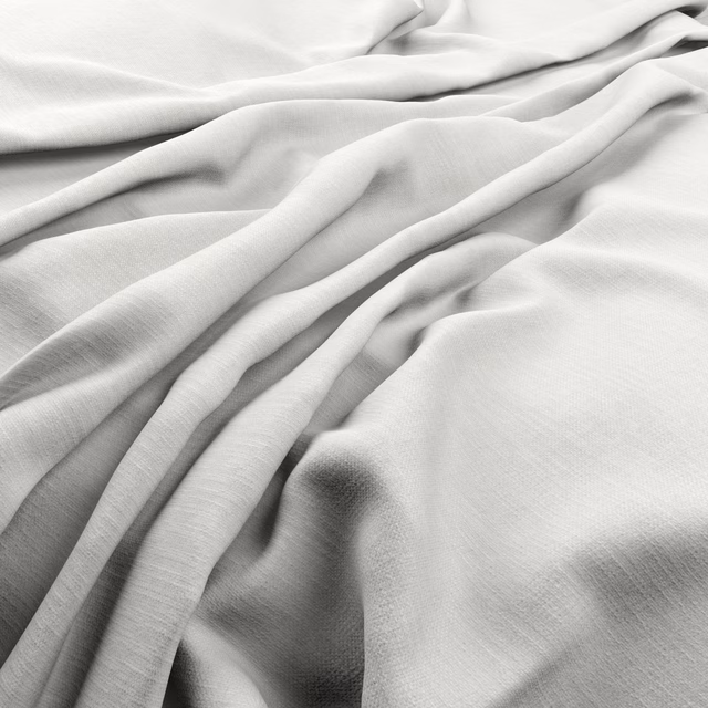 Optic-white Krayola fabric showing fine linear weave and fluid gathered folds