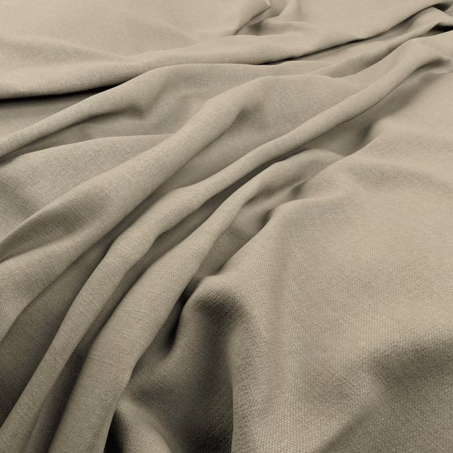 Draped fine plain-weave fabric in soft taupe grey with fluid folds