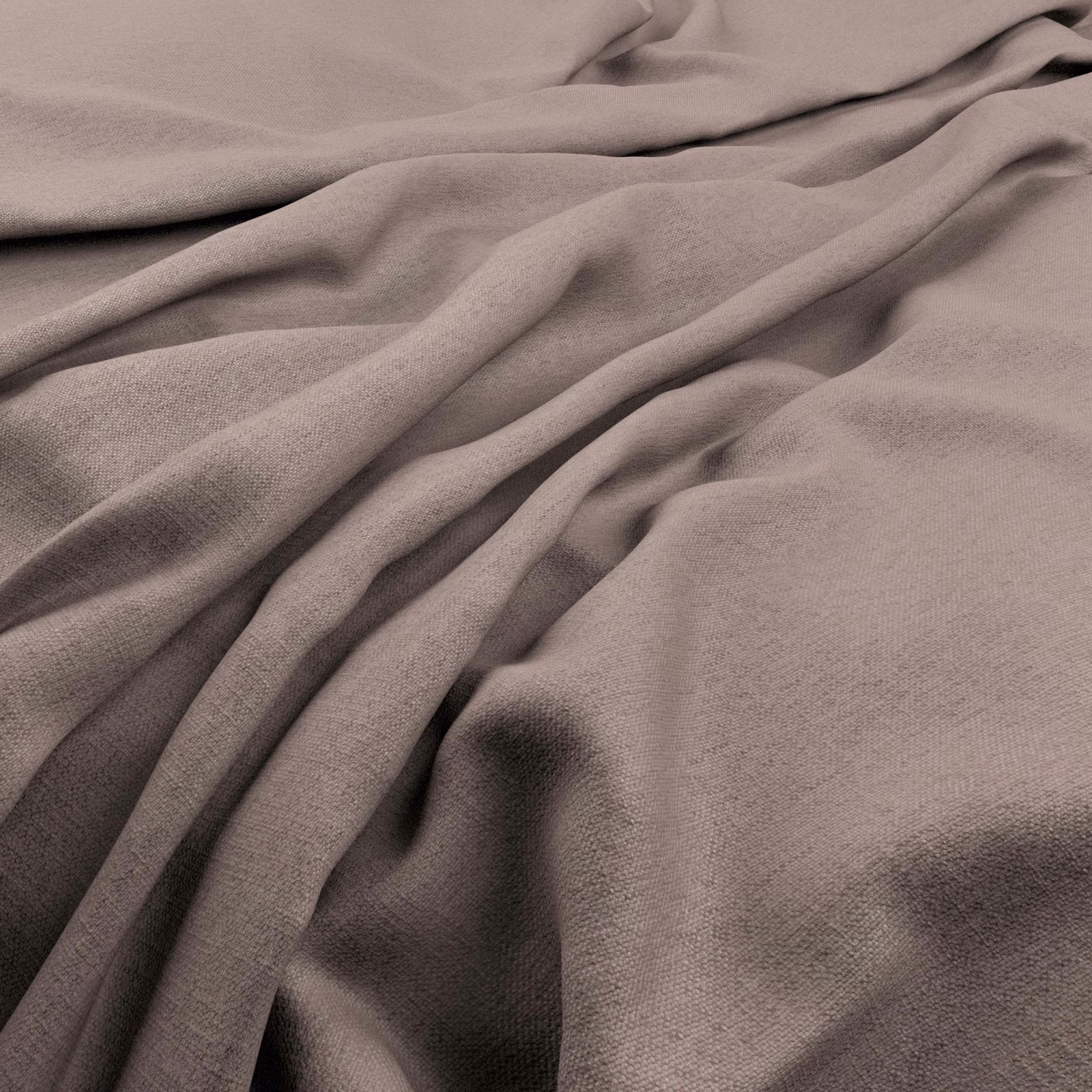 Muted mauve-taupe woven fabric arranged in softly gathered, fluid folds