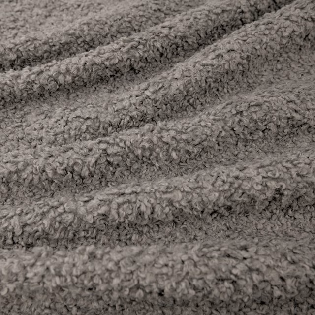 Soft mid-grey Lambert fabric with dense curly pile and rippled tactile texture