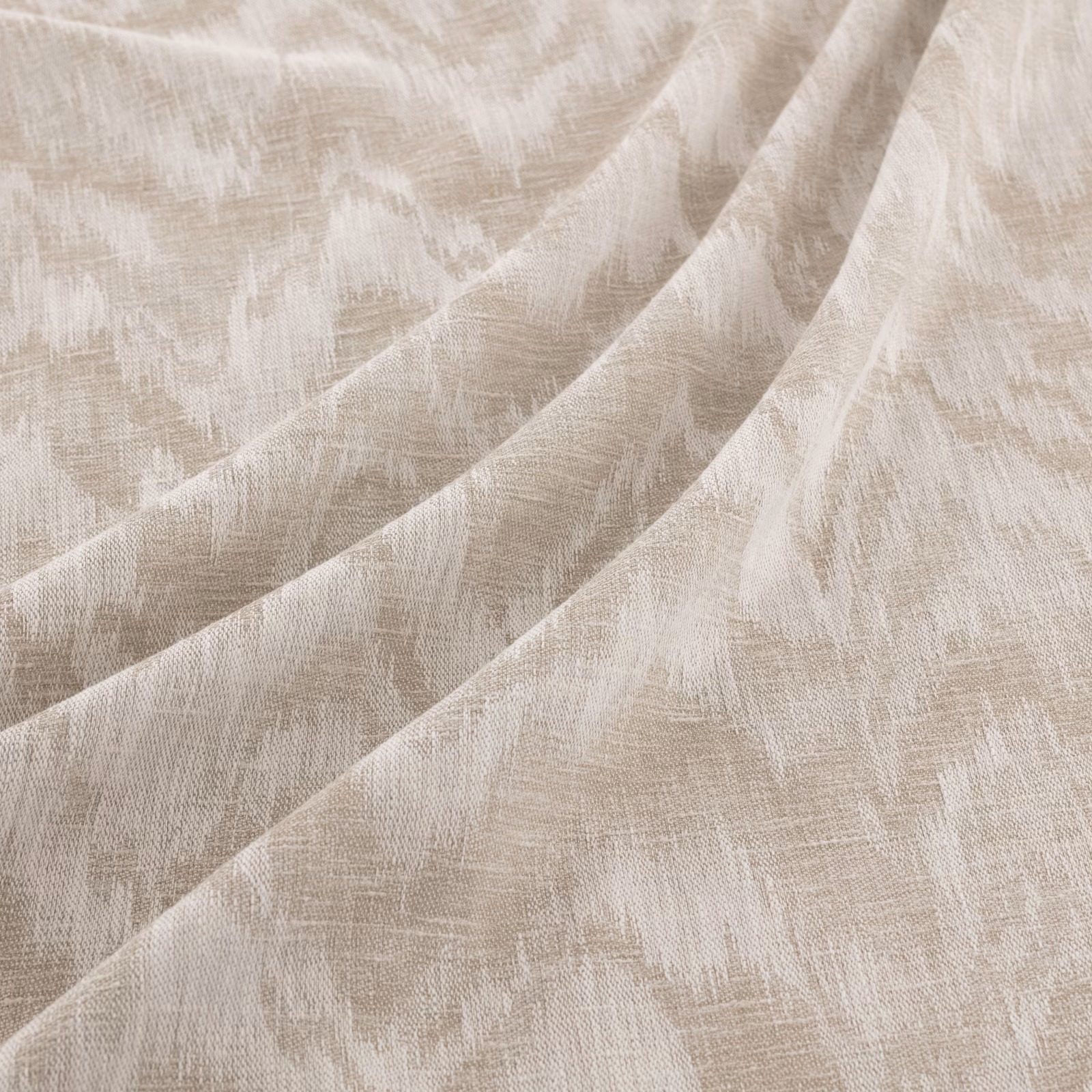 Pale greige fabric with distressed striations and softly folded woven texture