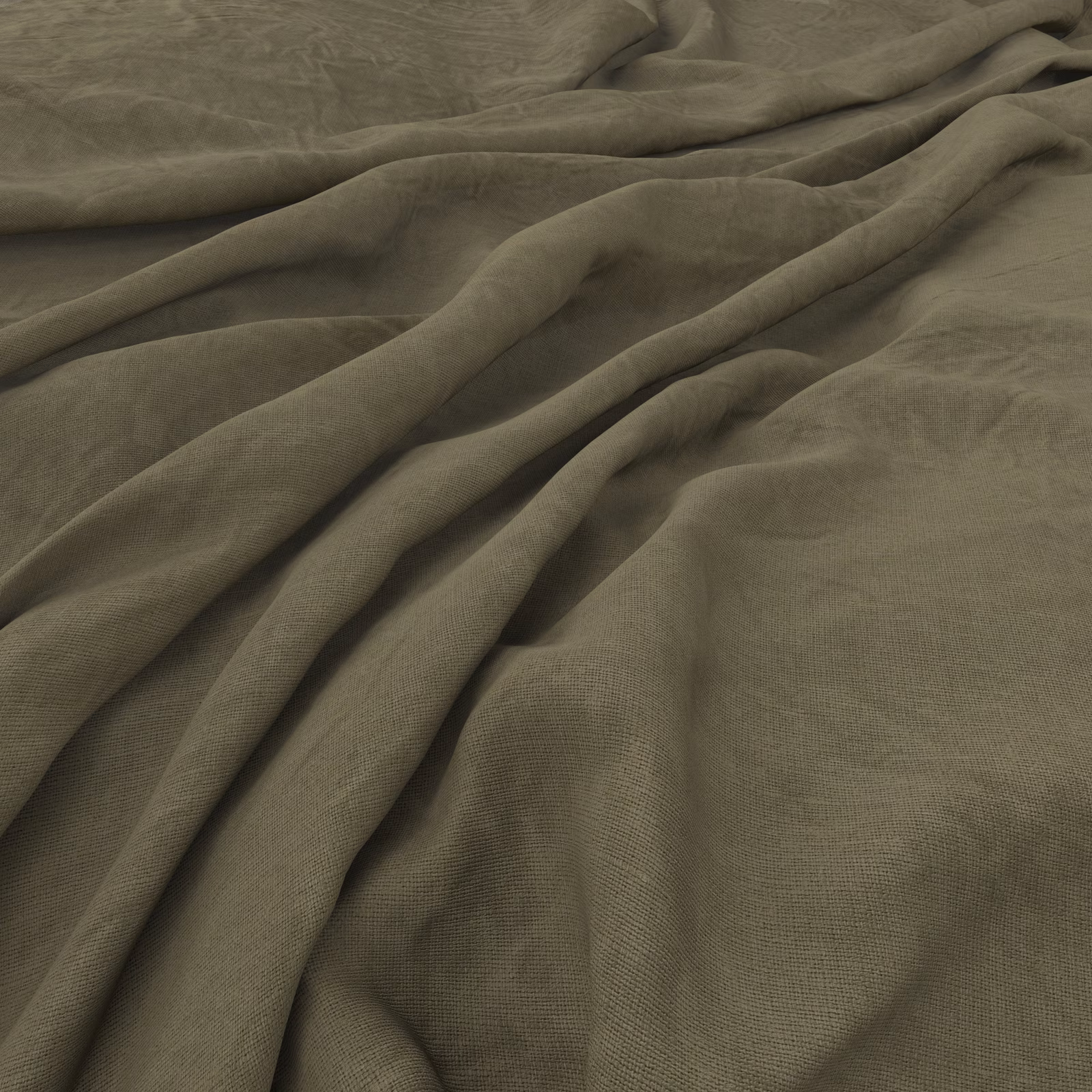 Muted bayleaf olive textile with fine woven surface gathered into soft folds