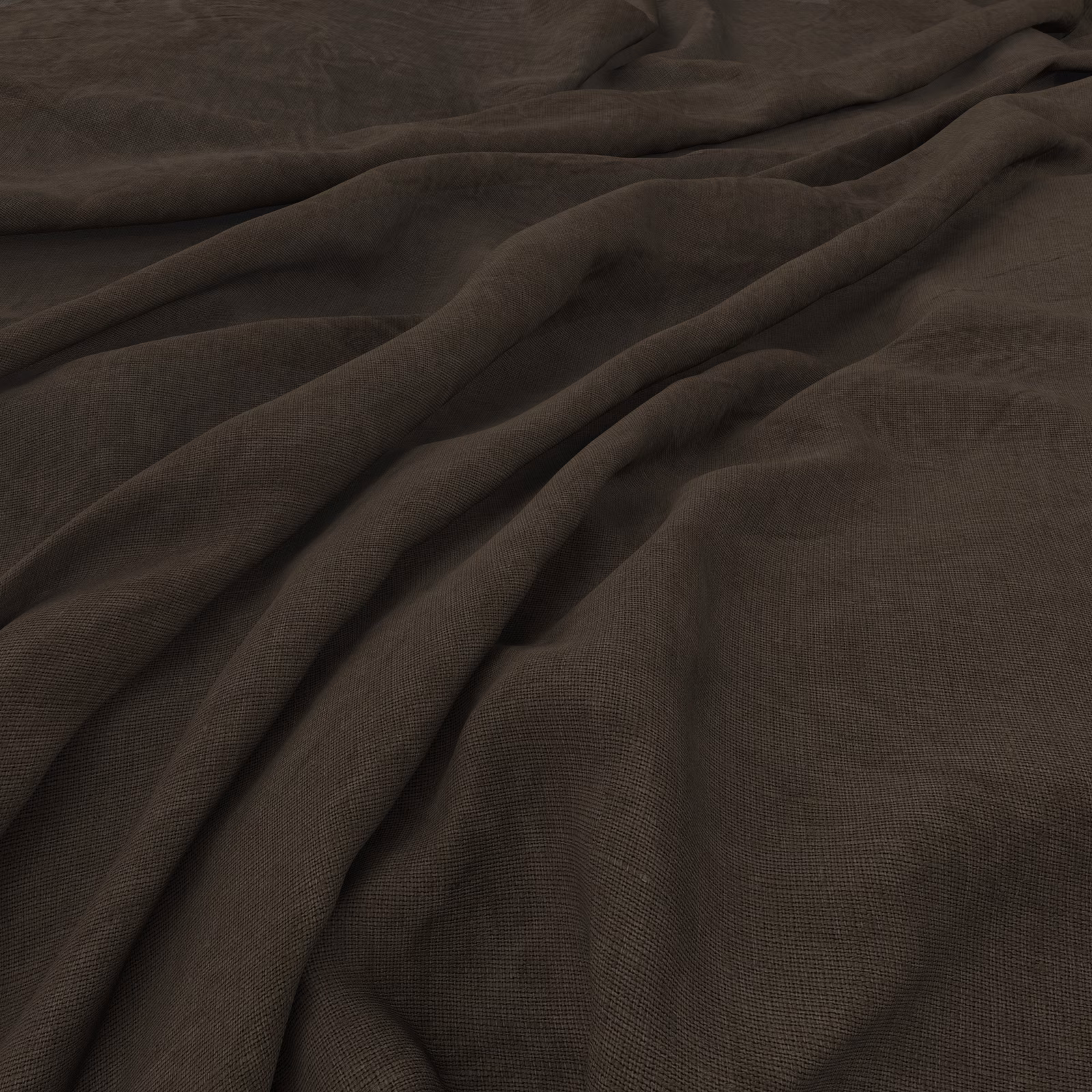 Deep bitter-brown fabric with fine weave and softly gathered fluid folds