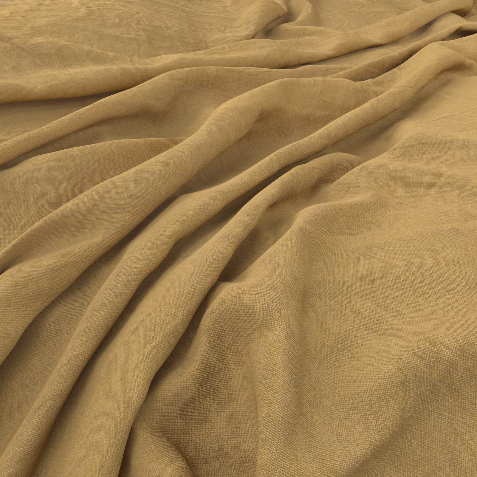 Muted buttercup-gold plain cloth with fine weave and softly crumpled fluid folds
