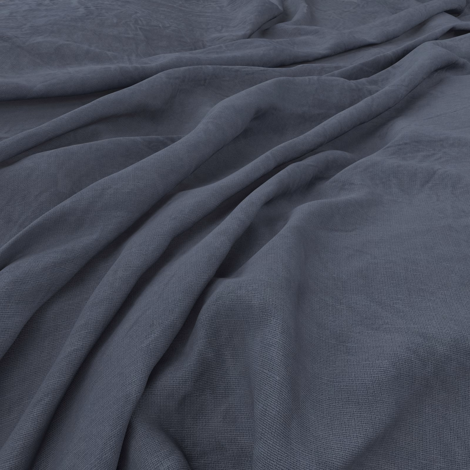 Draped cool denim blue-grey fabric showing a fine plain weave and soft folds