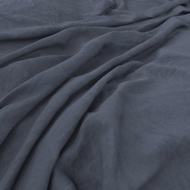 Draped cool denim blue-grey fabric showing a fine plain weave and soft folds