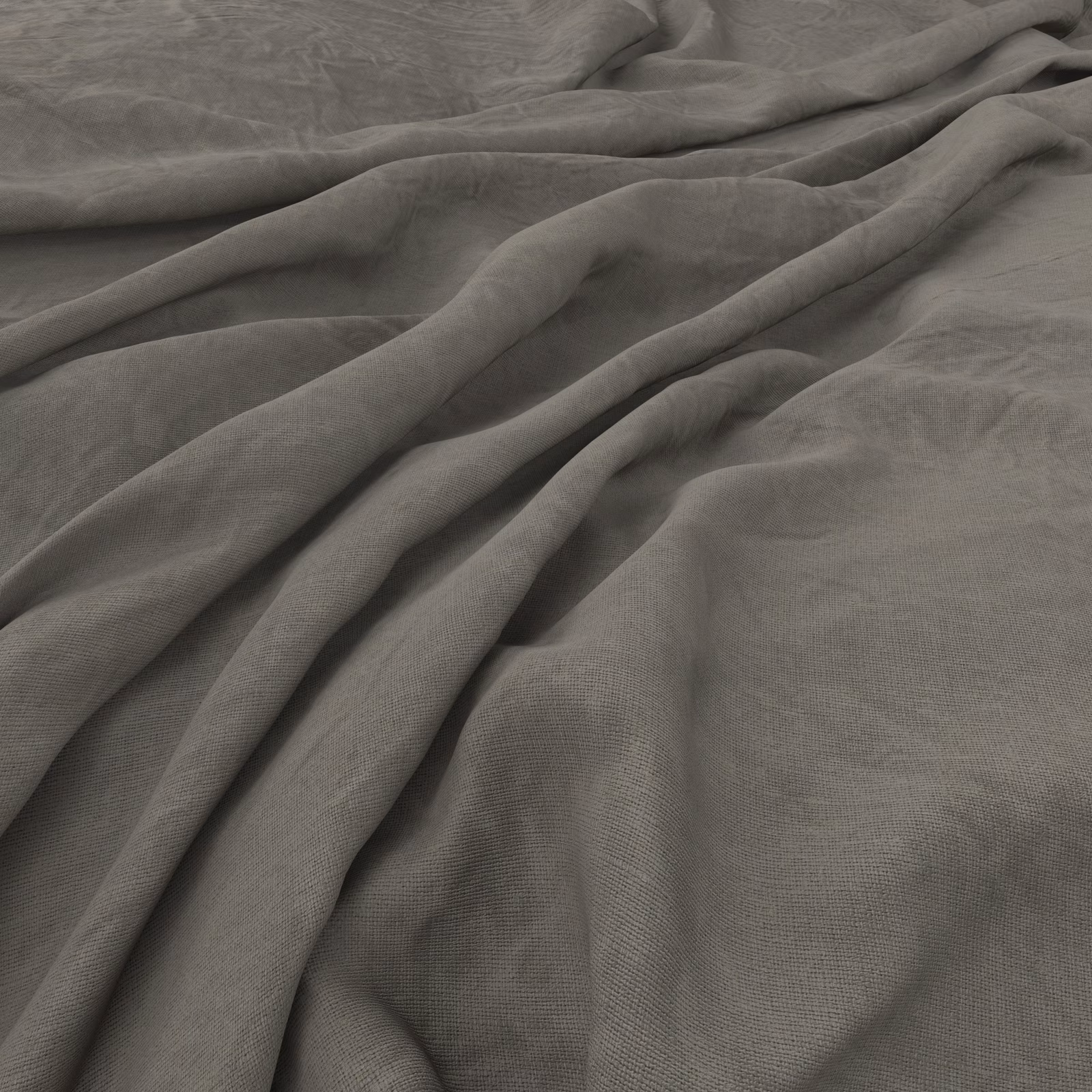 Cool grey laundered cloth in loose folds, showing a fine softly textured weave