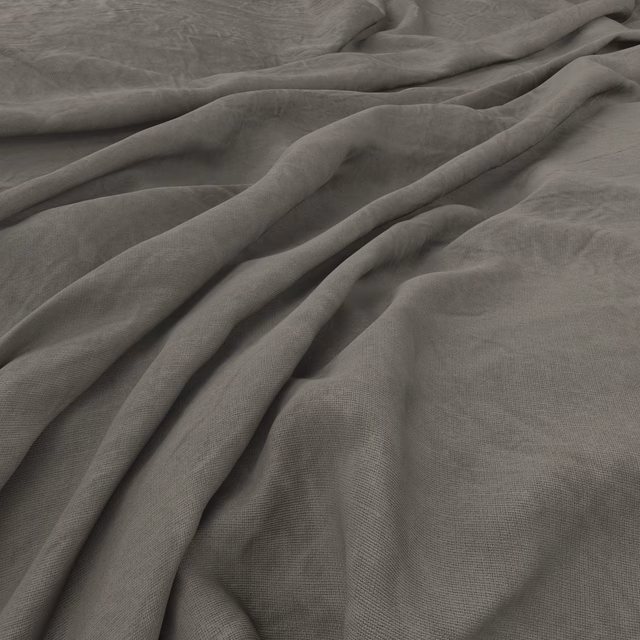 Cool grey laundered cloth in loose folds, showing a fine softly textured weave